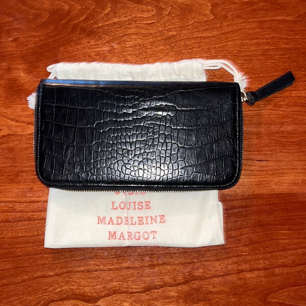 CLARE V Zip Wallet with stunning green leather lining